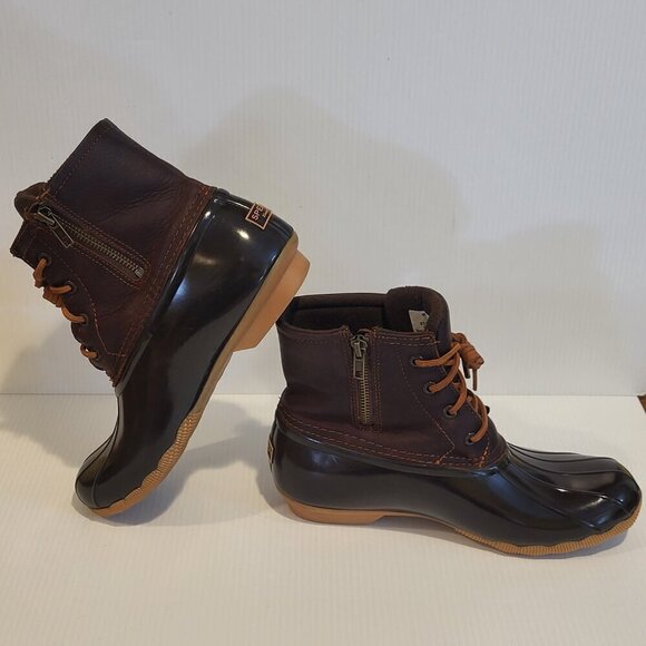 Sperry Women's 9M Duck Saltwater Leather Boots Brown Waterproof In Box Excellent - Picture 3 of 15
